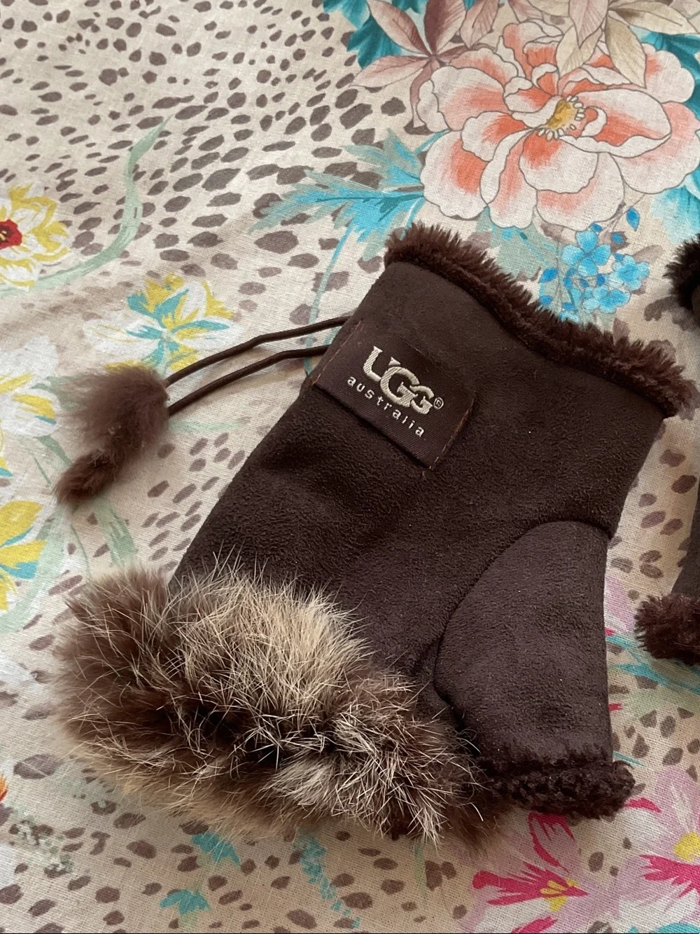 UGG Shearling Mittens with Pom Details